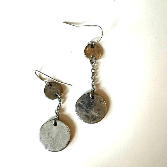 Lightweight Small Silver Tone Dangle Disk Earrings - Picture 3 of 4